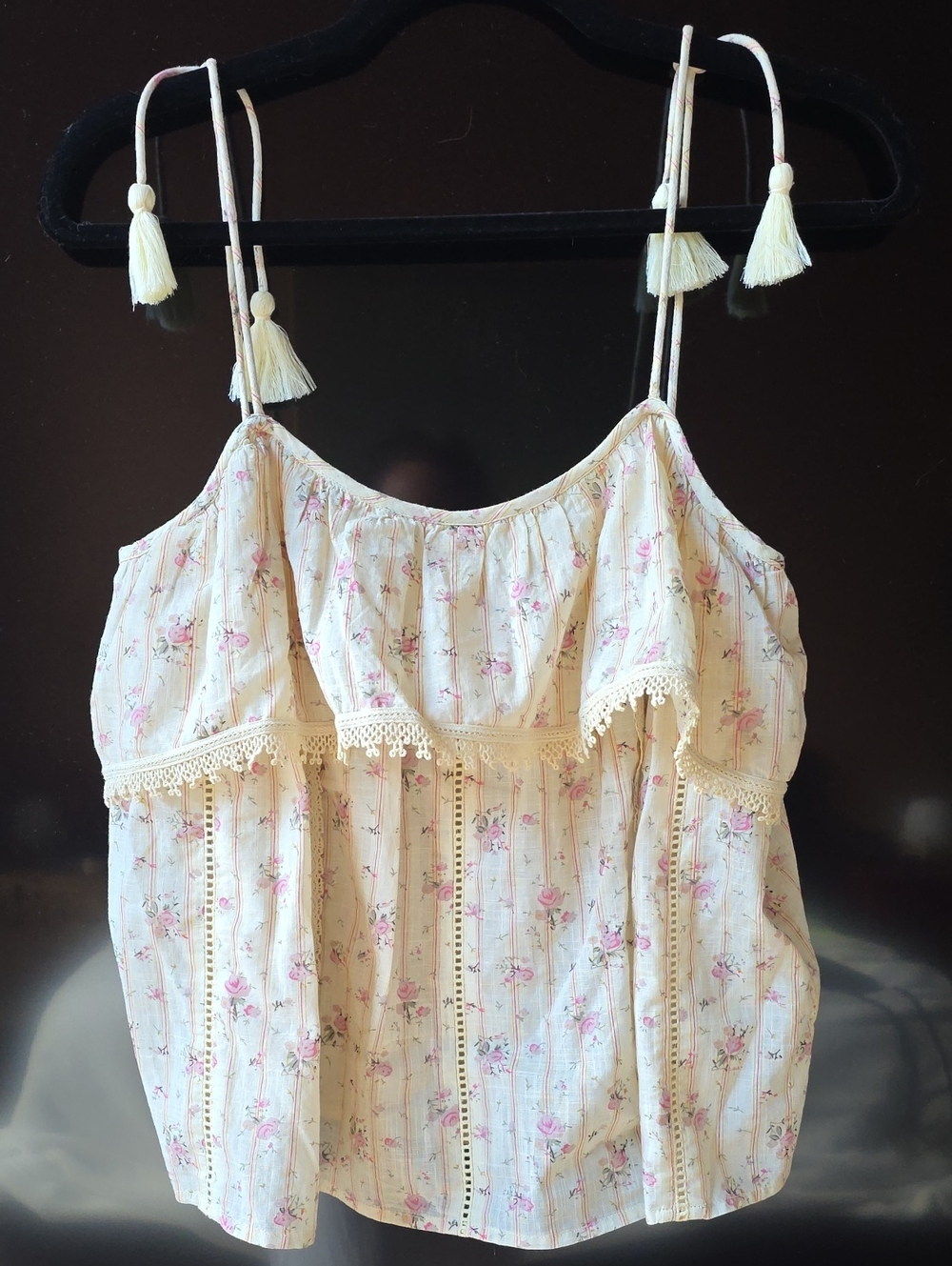 ba&sh Cream Floral Tassel-Strap Camisole Top